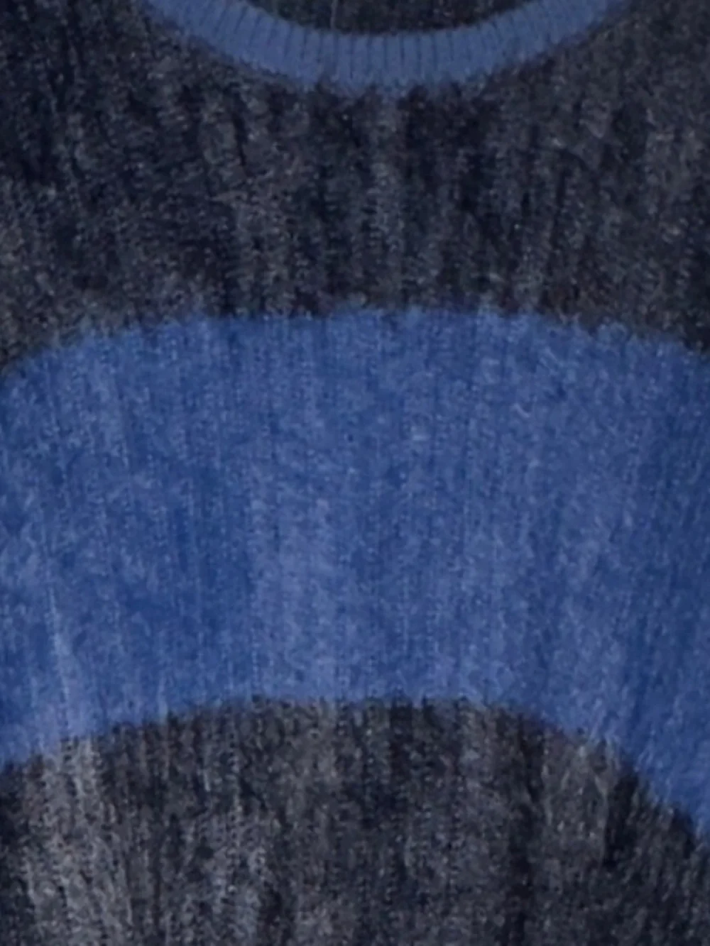 INC International Concepts NWT Fuzzy Striped Crewneck Sweater Blue Black XXL